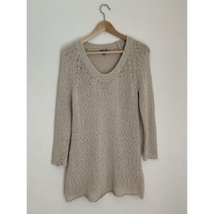 J Jill Sweater Sz M Beige Knit Lagenlook Lettuce Hem Round Neck Scandinavian
